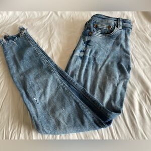 Zara Womens Slim Skinny Jeans Blue Distressed Medium Wash Mid Rise 6 Frayed Hem